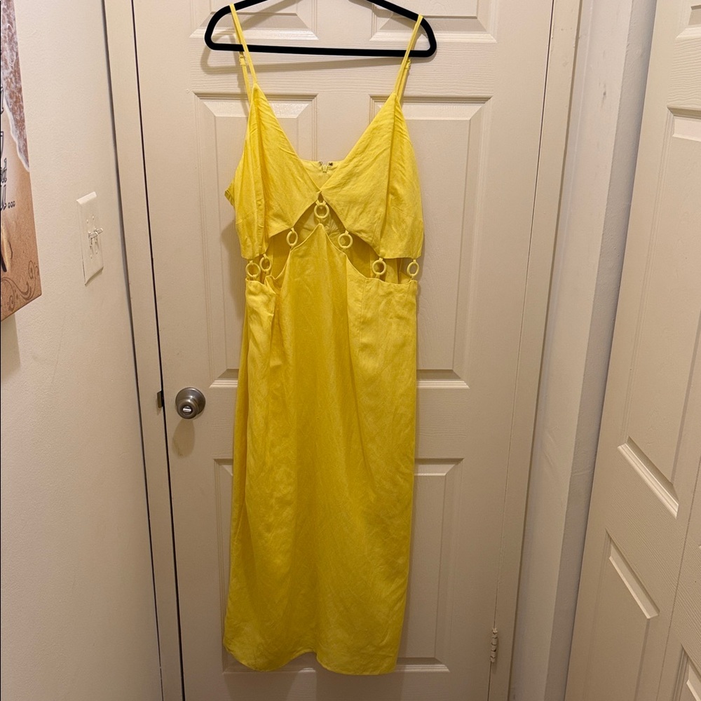 Yellow Cutout Slip Dress with Ring Detail - Unbranded
